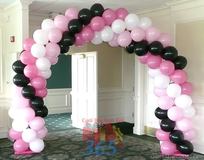 dịch vụ cưới hỏi trọn gói - Cổng cưới bong bóng màu hồng đa sắc từ các quả bóng tròn xinh xoắn đều hình bán nguyệt đứng đẹp, dễ thương trang trí đám hỏi, tiệc CBB01