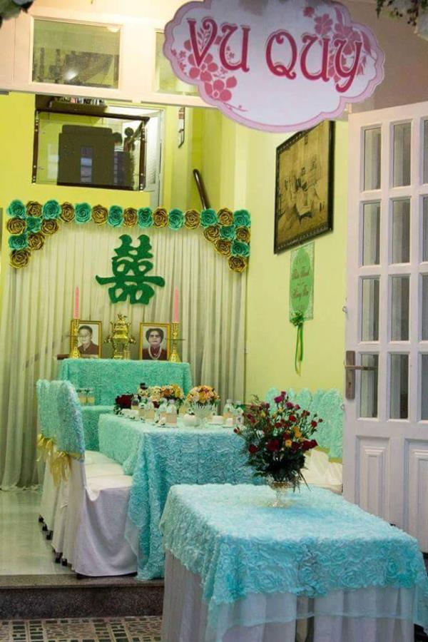 Trang trí nhà đám cưới, đám hỏi tông màu xanh  TTNCH118 : Mẫu cưới hỏi trọn gói 365 của công ty dịch vụ trang trí nhà tiệc cưới hỏi đẹp rẻ uy tín ở tại quận Tân Phú Sài Gòn TPHCM Gò Vấp