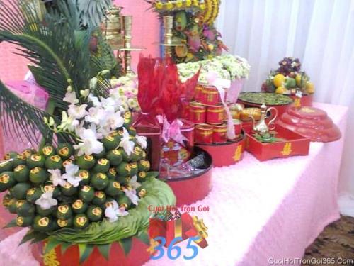 Mâm quả cưới hỏi tổng hợp trọn gói tươi ngon dâng tổ tiên ngày lễ đính hôn, đám  MQ44 : Mẫu cưới hỏi trọn gói 365 của công ty dịch vụ trang trí nhà tiệc cưới hỏi đẹp rẻ uy tín ở tại quận Tân Phú Sài Gòn TPHCM Gò Vấp